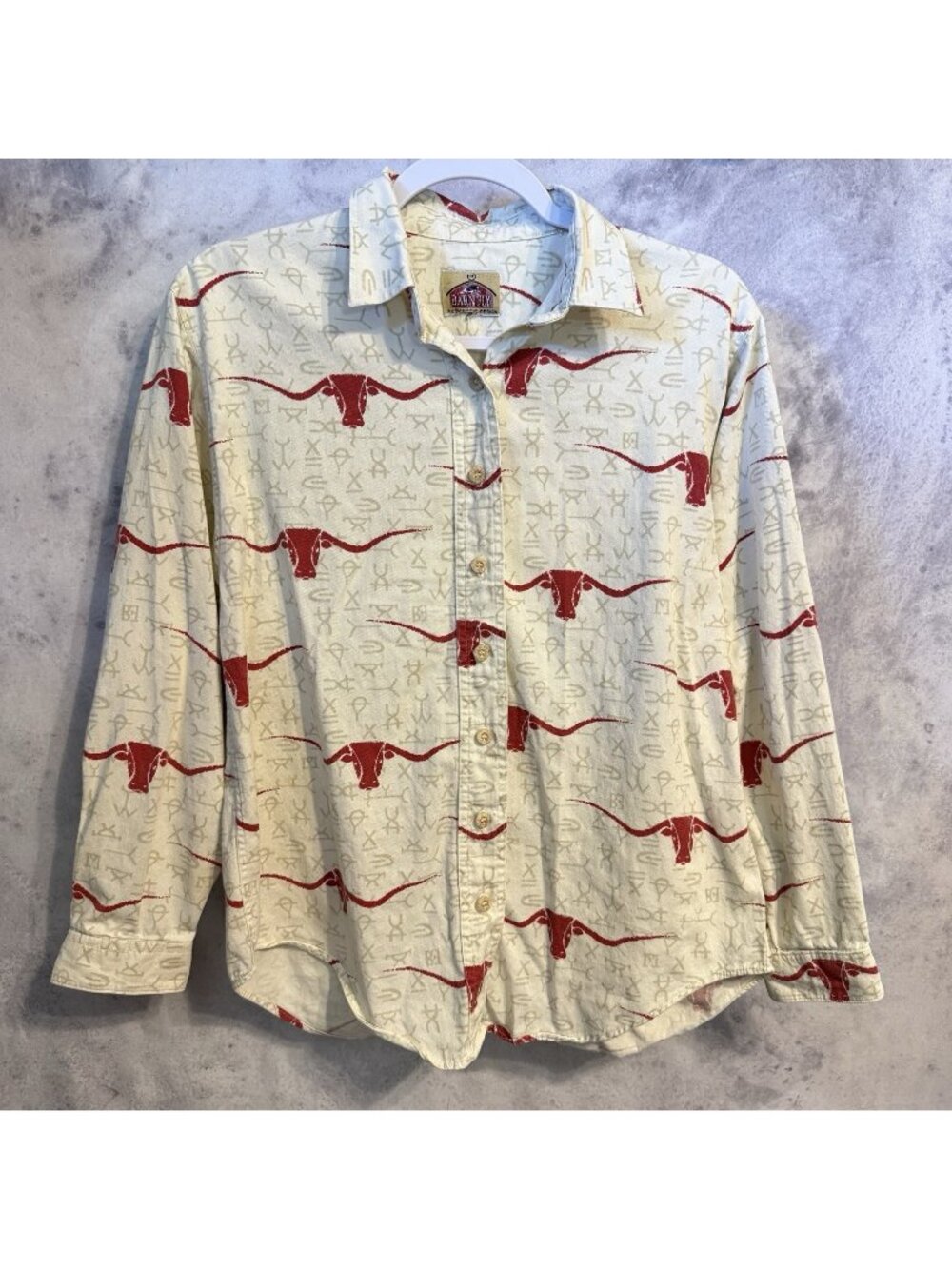 Vintage Barn Fly Western Bull Head Shirt Mens Medium Long Sleeve All Over Print
